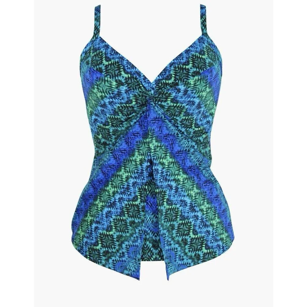 NWT Miraclesuit Tankini Top Ocean Ombre Love knot Women Size 8 blue Swimsuit